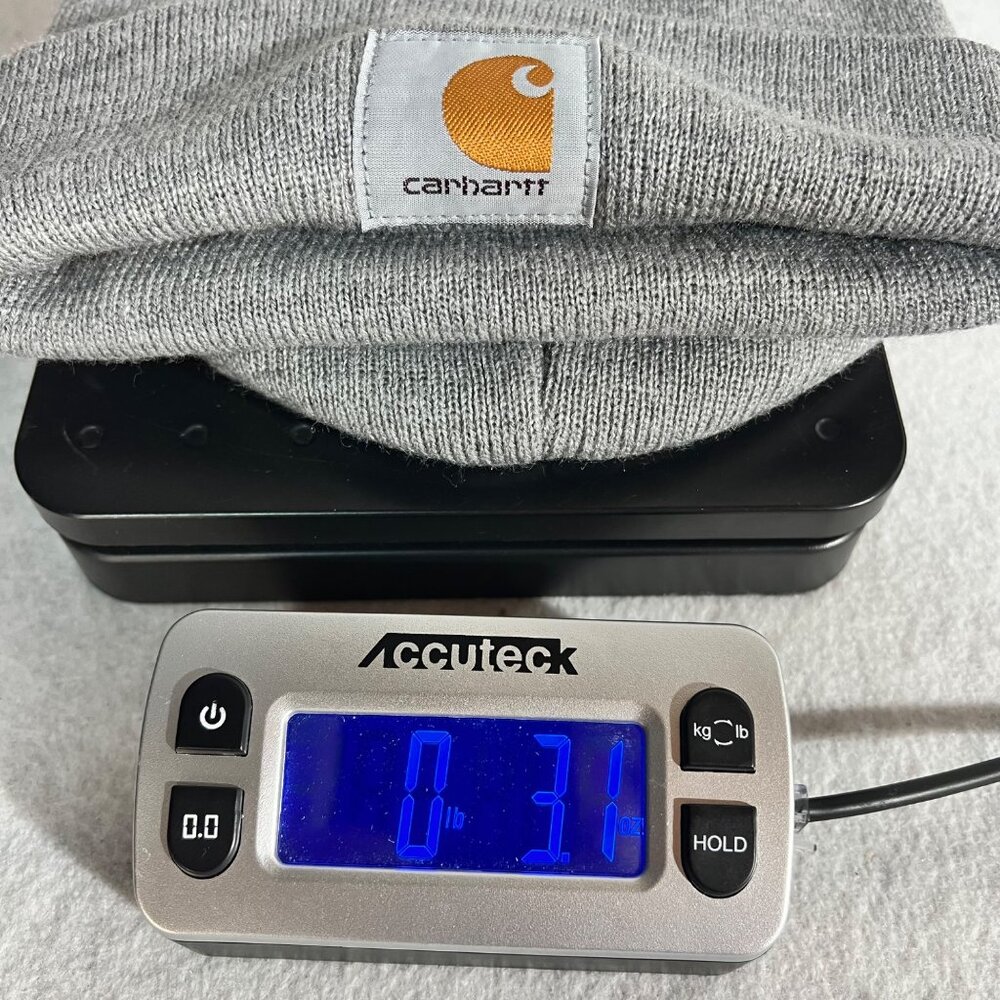 Carhartt Mens Gray Acrylic Knit Cuffed Beanie Hat Ski Cap Logo Patch - Picture 9 of 9